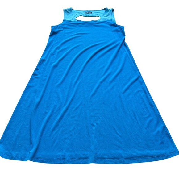Eileen Fisher Size L Blue & Aqua Colorblock Jersey Cutout Back Sleeveless Dress - Picture 1 of 14